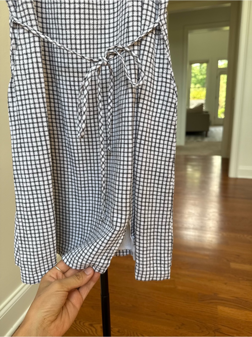 Gingham Tie-Waist Sundress in Navy and White - Picture 3 of 6